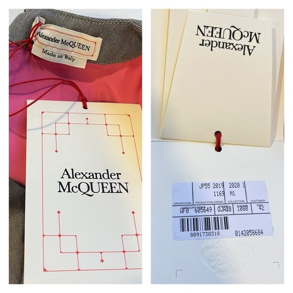 ALEXANDER MCQUEEN Gray Pink Herringbone Wool Silk Peplum Dress Sz 6 NWT SS20 - Picture 13 of 15